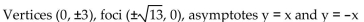 Using the graph of the hyperbola, determine the coordinates of the vertices and foci, and the equations of the asymptotes. -  A)    B)    C)    D)   