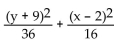 Provide an appropriate response. -In the ellipse   = 1, what is the equation of the horizontal axis of symmetry? The vertical axis of symmetry? A)  Horizontal: y = 9; Vertical: x = 2 B)  Horizontal: y = -9; Vertical: x = 2 C)  Horizontal: y = 2; Vertical: x = -9 D)  Horizontal: y = 9; Vertical: x = -2