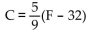 Solve the formula for the specified variable. -F =   C + 32 for C A)    B)    C)    D)   