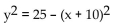 Find the center and radius of the circle. -  A)  Center: (-10, 0) ; radius: 5 B)  Center: (0, -10) ; radius: 25 C)  Center: (10, 0) ; radius: 25 D)  Center: (0, 10) ; radius: 5