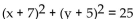 Write the standard equation for the circle. -Center at (-7, -5) , passing through (-4, -1)  A)    B)    C)    D)   