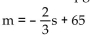 Solve the problem. -A driver wants to gauge the fuel efficiency of her vehicle at speeds of 30 mph and above. She notices that traveling at an average speed of 45 mph results in a rating of 35 mpg, whereas, at an average speed of 60 mph, Her car rates 25 mpg. Find an equation to model the gas mileage, m, as a function of average speed s mph. A)    B)    C)    D)   