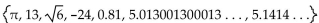 Find the specified subset. -The irrational numbers in the set   A)  13, -24, 0.81, 5.1414 . . . B)    C)    D)   