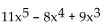 Find the degree and leading coefficient of the polynomial. -  A)  Degree: 3; leading coefficient: 11 B)  Degree: 5; leading coefficient: 11 C)  Degree: 11; leading coefficient: 5 D)  Degree: 12; leading coefficient: 11
