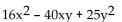Factor the special product. -  A)    B)    C)  (4x - 5y) (4x + 5y)  D)  (16x + 1) (x + 25) 