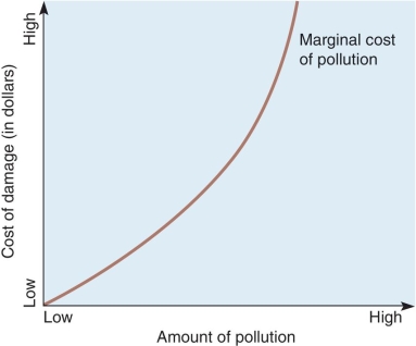 The graph below indicates   A) external cost B) full cost accounting C) marginal cost of pollution D) marginal cost of pollution abatement