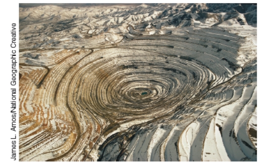 What is shown in the picture?   A) a slope mine B) an open-pit surface mine C) agricultural terraces D) a subsurface mine