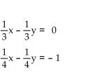 Express each equation in slope-intercept form. Without graphing the equations, state whether the system of equations has exactly one solution, no solution, or an infinite number of solutions. -  A)  no solution B)  one solution C)  infinite number of solutions
