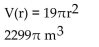 Solve the problem. -The formula for the volume of a right circular cylinder is   . If the height is 19 m, then the volume is a function of the radius, r. Write the function using function notation, where the height is 19. Determine the Volume if the radius is 11 m. A)    B)    C)    D)   