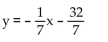 Find the equation of a line with the properties given. Write the equation in the form indicated. -Through (4, 4)  and perpendicular to the line whose equation is   function notation A)  y = 7x - 32 B)    C)  f(x)  = -7x + 32 D)  f(x)  = -7x - 32