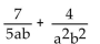 Find the least common denominator for the expression. -  A)    B)  5ab C)    D)   