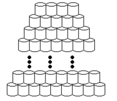 Solve the problem and answer the question. -A grocery store has a display of cans in the shape of a trapezoid as shown. There are a total of 30 cans in the display. If the sum of the number of cans in the top row and the bottom row is   times the number of cans in The height of the display, determine the total number of cans in the top and bottom rows.   A)  12 cans B)  5 cans C)  60 cans D)  25 cans