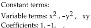 For the given expression, identify the terms and the numerical coefficients. -  A)    B)    C)    D)   
