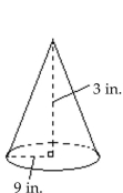 Determine the area or volume as indicated. Use 3.14 for π when necessary. -  Find the volume. Round to the nearest whole unit. A)    B)    C)    D)   