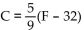 Solve the problem. -Use the formula C   to find the Celsius temperature (C)  equivalent to the given Fahrenheit temperature (F) . F = 500° A)  C = 842.4° B)  C = 260° C)  C = 932° D)  C = 295.6°