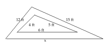 The following figures are similar. For the pair, find the length of the side indicated by x. -  A)  24 ft B)  18 ft C)  20 ft D)  6 ft