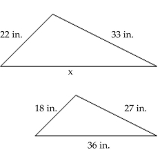 The following figures are similar. For the pair, find the length of the side indicated by x. -  A)  55 in. B)  41 in. C)  44 in. D)  36 in.