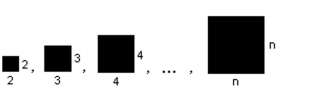 Consider the following squares. For the nth square, the length of each side is n. -  i) Find the perimeters of the first 4 squares, then list the perimeters in a sequence. ii) Find the general term for the perimeter of the nth square in the sequence. Use pn for the perimeter.