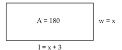 Solve the problem. -The area of a rectangle is given. Find the length and width of the rectangle.   A)  w = 11; l = 16 B)  w = 13; l = 16 C)  w = 11; l = 14 D)  w = 12; l = 15