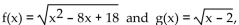 Solve the problem. -For the functions   find all real values of x where f(x)  = g(x) . A)  -5, -4 B)  -4, 5 C)  4, 5 D)  no real solution
