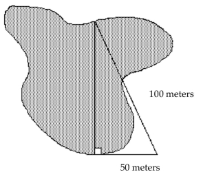 Solve the problem. -Abigail needs to determine the distance at certain points across a lake. Her crew and she are able to measure the distances shown on the diagram below. Find how wide the lake is to the nearest tenth of a meter.   A)  50 m B)  86.6 m C)  7.1 m D)  111.8 m