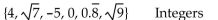 List all numbers from the given set that are members of the given Real Number subset. -  A)    B)  4, -5, 0 C)    D)  4, 0