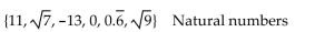 List all numbers from the given set that are members of the given Real Number subset. -  A)  11 B)    C)    D)  11, 0