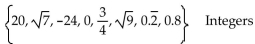 List all numbers from the given set that are members of the given Real Number subset. -  A)    B)    C)    D)   