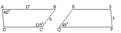 Quadrilaterals ABCD and PQRS are congruent. Find the length of the side. -  the length of side AD A)  5 B)  7 C)  6 D)  17