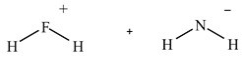 Which diagram best represents the products when equimolar amounts of HF(g)  and NH<sub>3</sub>(g)  react? A)    B)    C)    D)    E)   