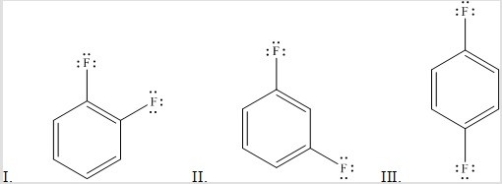 Rank the following molecules in order of increasing dipole moment.   A)  III < II < I B)  III < I < II C)  I < II < III D)  I < III < II E)  II < III < I