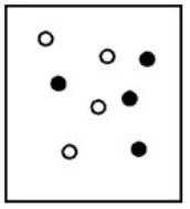 Suppose white atoms (W)  and black atoms (B)  react according to the following balanced chemical equation. 2W + B → BW<sub>2</sub> If the initial reaction mixture is prepared as follows, what will the final reaction mixture be once the reaction is complete?   A)    B)    C)    D)    E)   