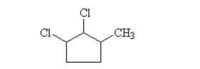 What is the IUPAC name for the following?   A) 2,3-dichloro-1-methylcyclopentane B) 2,3-dichloro-1-methylpentane C) 1,2-dichloro-3-methylcyclobutane D) 3-methyl-1,2-dichlorocyclopentane E) 1-methyl-2,3-dichlorocyclopentane
