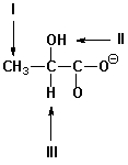 If deuterium is substituted for hydrogen in NADH, where will the deuterium be in the final product of the metabolic reduction of pyruvate to lactate?   A)  I B)  II C)  III D)  II, III