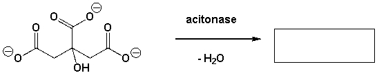 The second reaction of the Citric Acid cycle is the water-elimination from citrate. Complete the reaction scheme.  <div style=padding-top: 35px> 