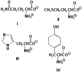 Which amino acid has a nonpolar side chain?   A)  I B)  II C)  III D)  IV