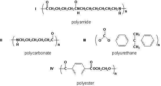 Which polymers are correctly classified?   A)  II, III B)  III, IV C)  I, IV D)  I, II