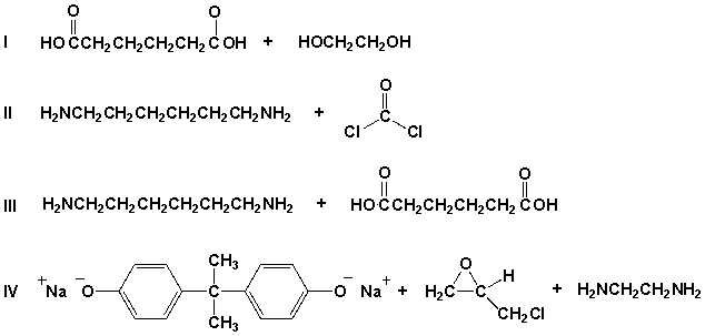 Which pair of compounds would react to form the polymer shown under appropriate reaction conditions?     A)  I B)  II C)  III D)  IV