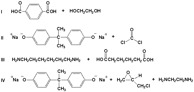Which pair of compounds would react to form the polymer shown?     A)  I B)  II C)  III D)  IV