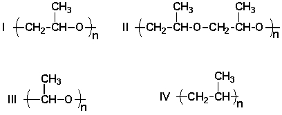 Determine the repeat unit for the following polymer.     A)  I B)  II C)  III D)  IV
