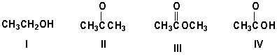 What is the order of increasing acidity for these compounds (least acidic first) ?   A)  IV, III, II, I B)  IV, II, III, I C)  II, III, I, IV D)  III, II, I, IV