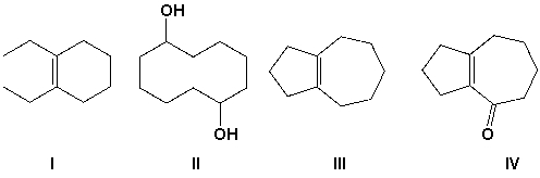 Which is the major product from the reaction of 1,6-cyclodecanedione with hot aqueous NaOH?   A)  I B)  II C)  III D)  IV