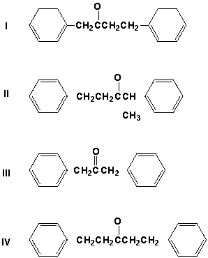 Which is the product of the reaction of ethyl 3-phenylpropanoate with 1)  sodium ethoxide, 2)  aqueous Sodium hydroxide, 3)  aqueous hydrochloric acid, and 4)  heat?   A)  I B)  II C)  III D)  IV