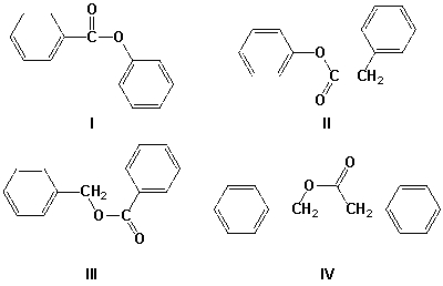 Which is the correct structure for phenyl benzoate?   A)  I B)  II C)  III D)  IV