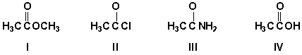 Which is the order of increasing boiling point of the following compounds (lowest first) ?   A)  IV, I, III, II B)  I, III, IV, II C)  II, I, IV, III D)  IV, III, II, I