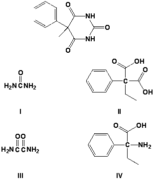 Partial hydrolysis of phenobarbitol gives which compounds?   A)  I, II B)  II, III C)  III, IV D)  I, III