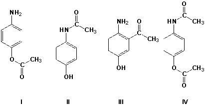 Which is the major product of the reaction of 4-aminophenol with 1 equivalent of acetic anhydride?   A)  I B)  II C)  III D)  IV