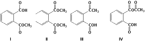 Which is the product of the reaction of phthalic anhydride with 1 equivalent of methanol?   A)  I B)  II C)  III D)  IV