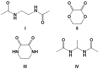Which is the major product when 1,2-diaminoethane is heated with dimethyl oxalate?   A)  I B)  II C)  III D)  IV