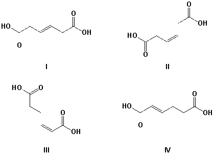 Which is the correct structure for Z-3-hexenedioic acid?   A)  I B)  II C)  III D)  IV